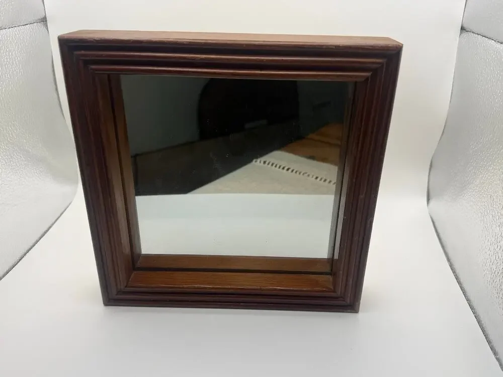 Vintage Square Wood Framed Wall Mirror - Deep Molded Frame - Sawtooth Hanger